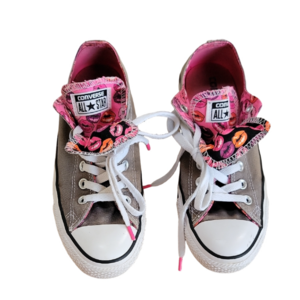 Converse All Star Double Tongue Novelty Print Lips Gray Pink Canvas Low Sneakers